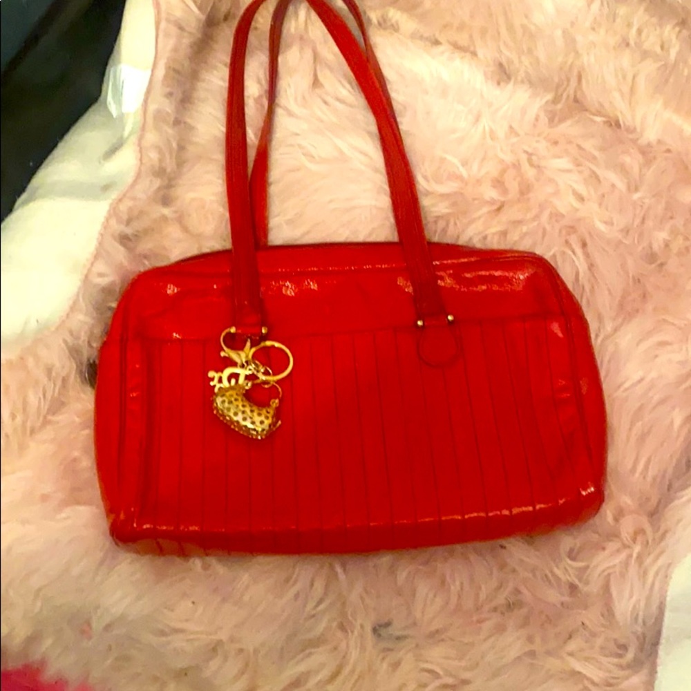 Christian Dior red leather shoulder bag
